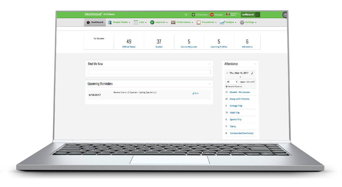 screenshot of Blackbaud Student Information System